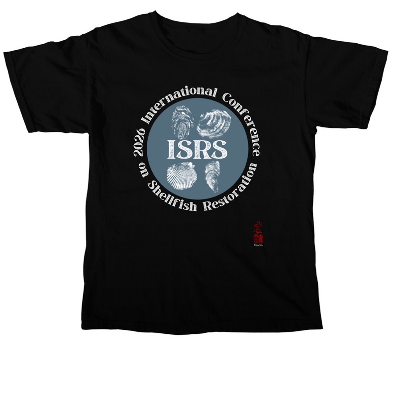 Black ICSR 2026 T-shirt with a round shellfish design